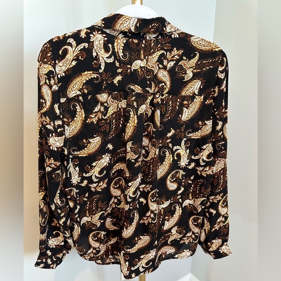 ❤️ Cleo Black and Brown Paisley Blouse Medium NWOT - Picture 5 of 6